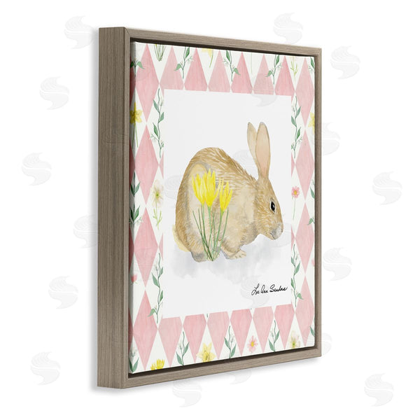 Stupell Industries Lee Ann Sanders | Buttercup Bunny On Pink Argyle Wall Art