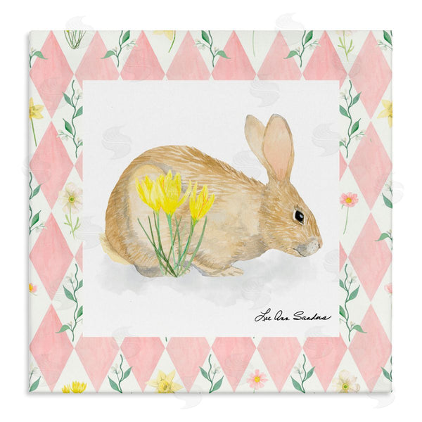 stupell industries Lee Ann Sanders | Buttercup Bunny on Pink Argyle Wall Art