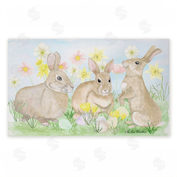 stupell industries Lee Ann Sanders | Easter Bunnies in Grass Non-Woven Door Mat
