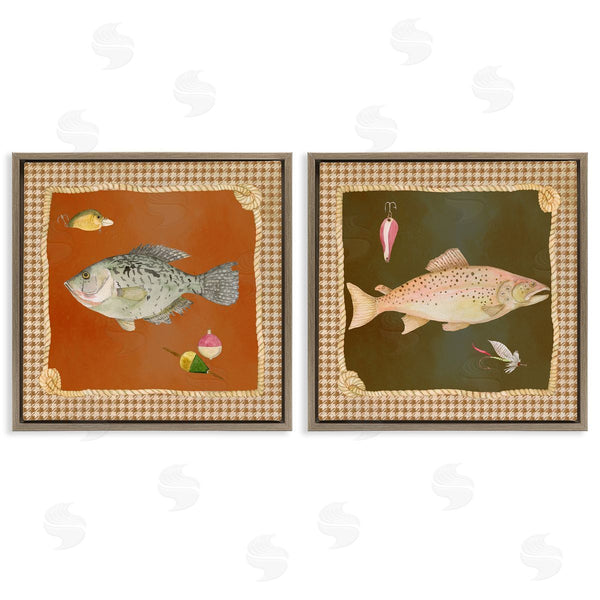 Stupell Industries Lee Ann Sanders | Fish & Lures Over Houndstooth
