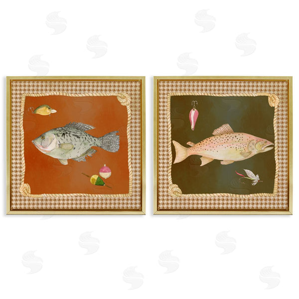 Stupell Industries Lee Ann Sanders | Fish & Lures Over Houndstooth