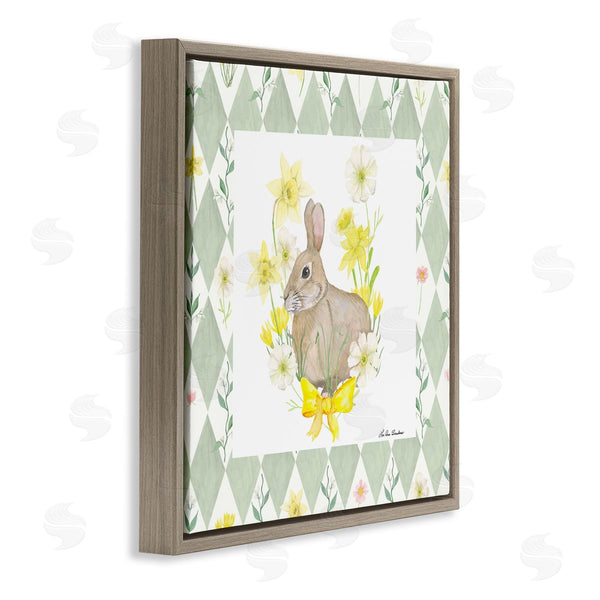 Stupell Industries Lee Ann Sanders | Mother Bunny On Green Argyle Wall Art