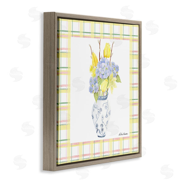 Stupell Industries Lee Ann Sanders | Spring Vase On Yellow Plaid Wall Art
