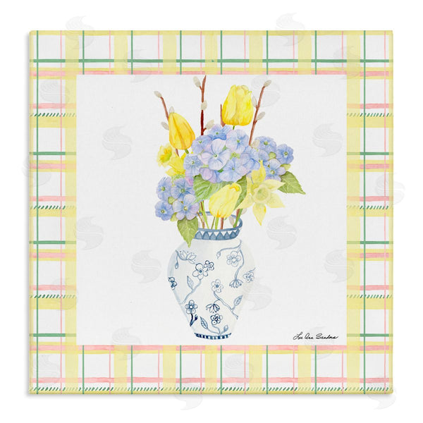 stupell industries Lee Ann Sanders | Spring Vase on Yellow Plaid Wall Art