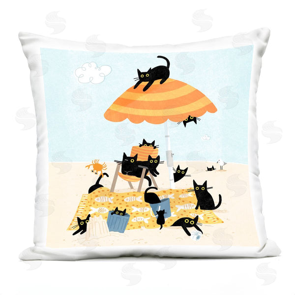Stupell Industries Leeza Hernandez | Black Cat Beach Day Printed Throw Pillow
