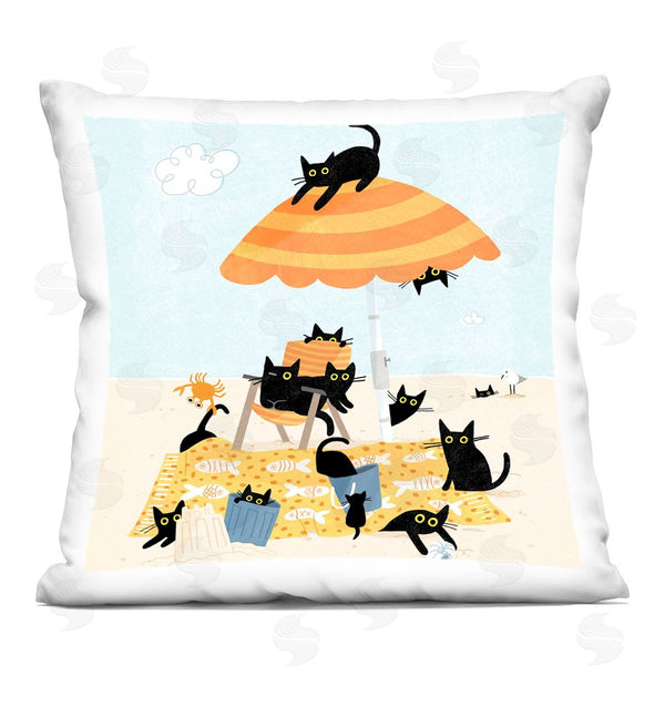 stupell industries Leeza Hernandez | Black Cat Beach Day Printed Throw Pillow