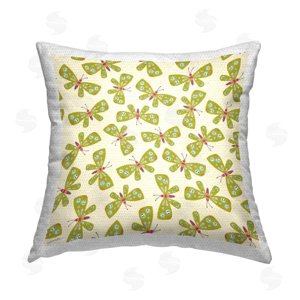 Stupell Industries Leeza Hernandez | Green Whimsical Butterflies Printed Throw Pillow