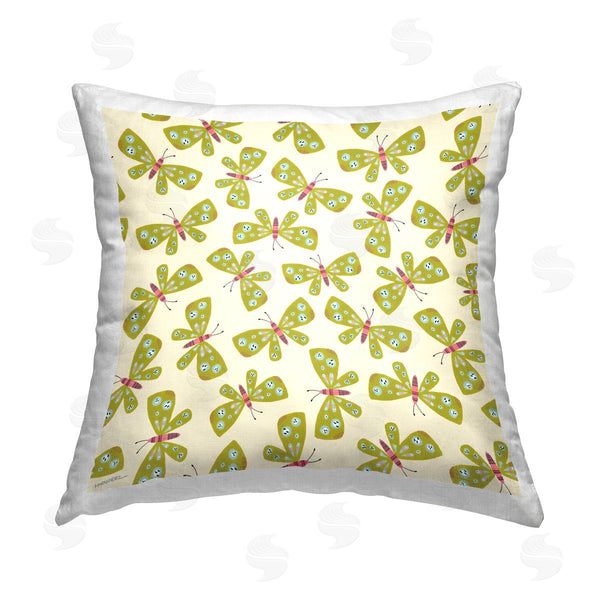 stupell industries Leeza Hernandez | Green Whimsical Butterflies Printed Throw Pillow