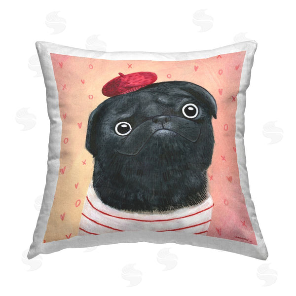 stupell industries Leeza Hernandez | Happy Pug In Paris Printed Throw Pillow