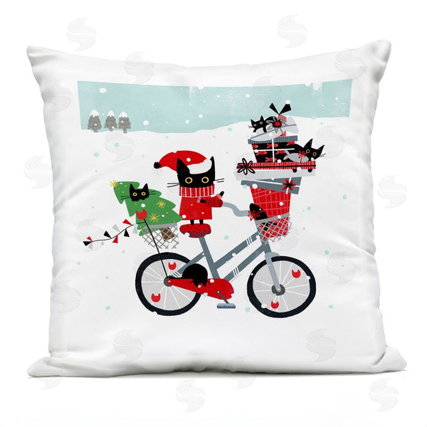 Stupell Industries Leeza Hernandez | Holiday Catmas Bicycle Printed Throw Pillow