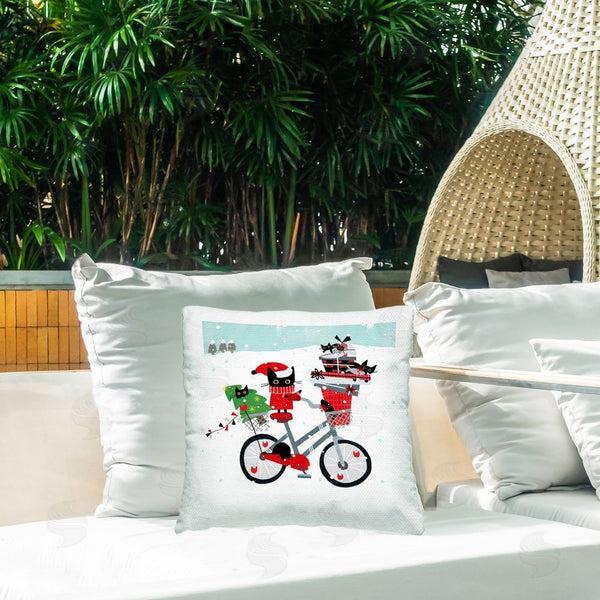 Stupell Industries Leeza Hernandez | Holiday Catmas Bicycle Printed Throw Pillow