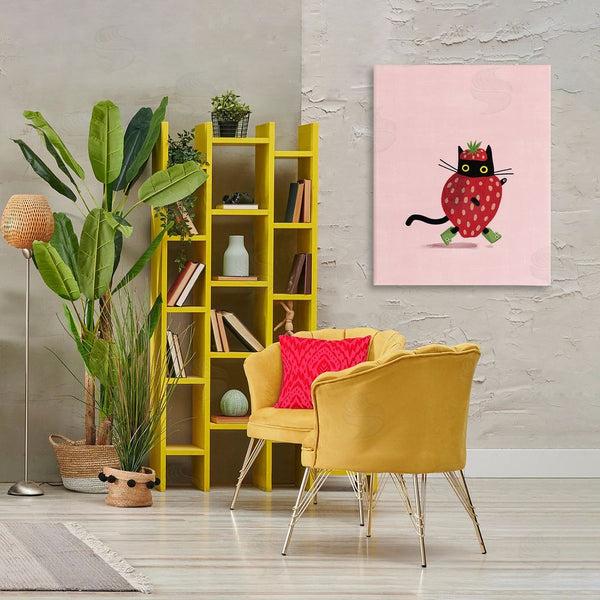 Stupell Industries Leeza Hernandez | Strawberry Cat On Pink Wall Art