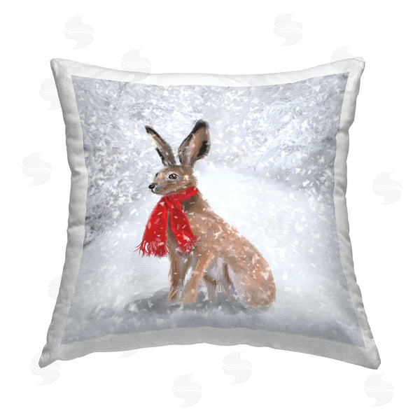 stupell industries Lemon & Sugar | Bunny Red Scarf Winter Snowfall Printed Throw Pillow