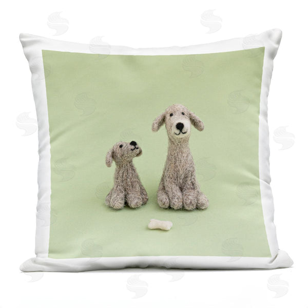 Stupell Industries Lemon & Sugar | Green Smiling Puppies Animals Printed Throw Pillow