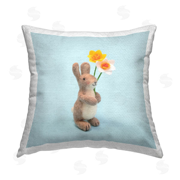 Stupell Industries Lemon & Sugar | Happy Rabbit Spring Daffodil Printed Throw Pillow