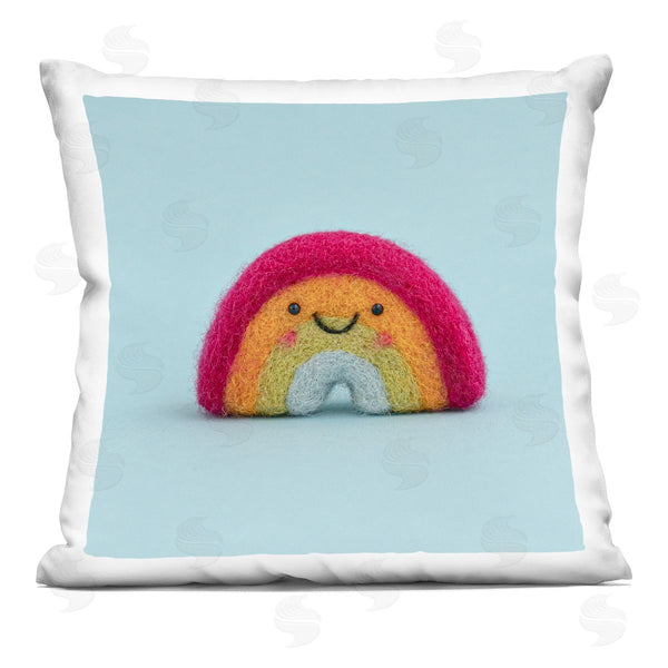 stupell industries Lemon & Sugar | Happy Rainbow Blue Background Printed Throw Pillow