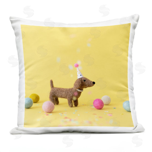 Stupell Industries Lemon & Sugar | Happy Yellow Party Hat Dog Printed Throw Pillow