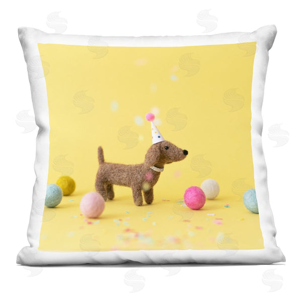 stupell industries Lemon & Sugar | Happy Yellow Party Hat Dog Printed Throw Pillow