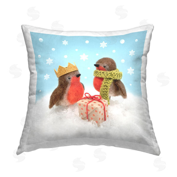 stupell industries Lemon & Sugar | Holiday Birds with Presents Printed Throw Pillow