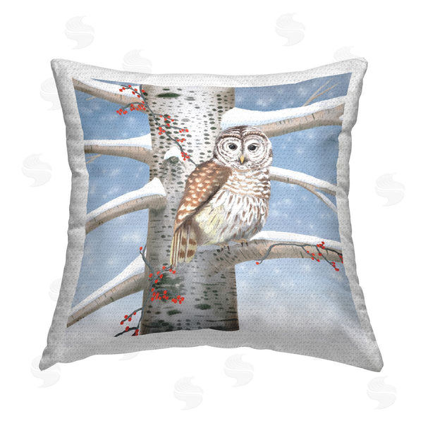 Stupell Industries Lemon & Sugar | Owl Perched Snowy Birch Tree Scene Printed Throw Pillow