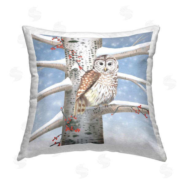 stupell industries Lemon & Sugar | Owl Perched Snowy Birch Tree Scene Printed Throw Pillow