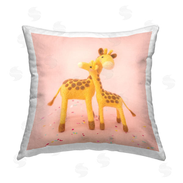 stupell industries Lemon & Sugar | Pink Happy Giraffe Hugs Printed Throw Pillow