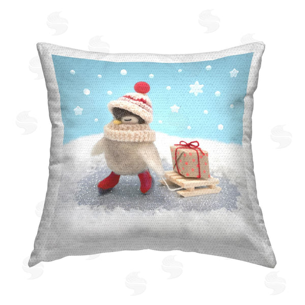 Stupell Industries Lemon & Sugar | Snowy Penguin Holiday Sled Gift Printed Throw Pillow