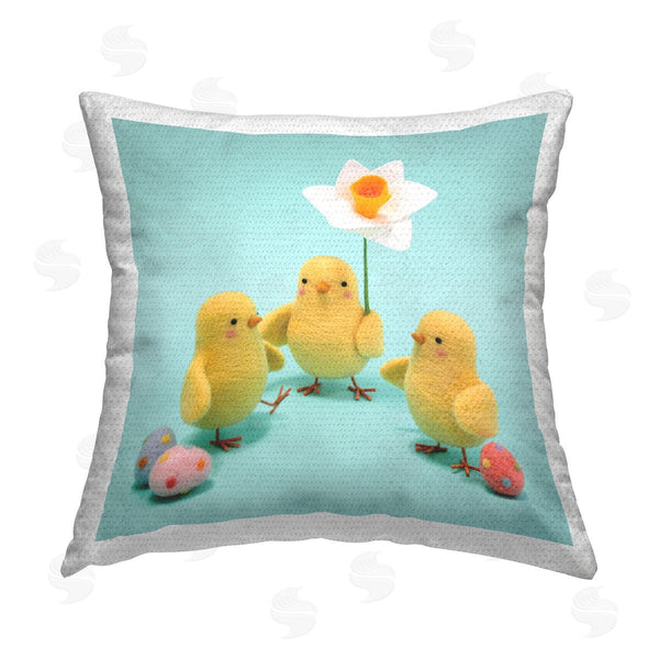 Stupell Industries Lemon & Sugar | Spring Chicks With Daffodil Printed Throw Pillow