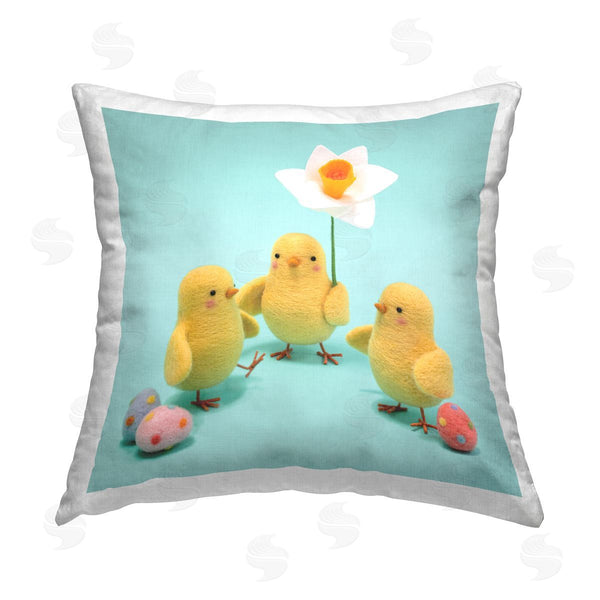 stupell industries Lemon & Sugar | Spring Chicks With Daffodil Printed Throw Pillow
