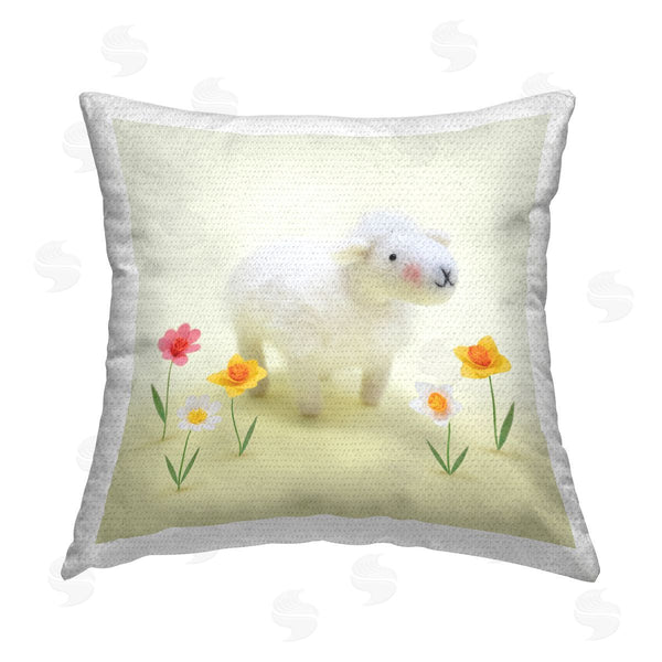 Stupell Industries Lemon & Sugar | Spring Lamb Yellow Daffodils Printed Throw Pillow
