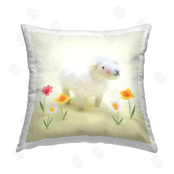 stupell industries Lemon & Sugar | Spring Lamb Yellow Daffodils Printed Throw Pillow