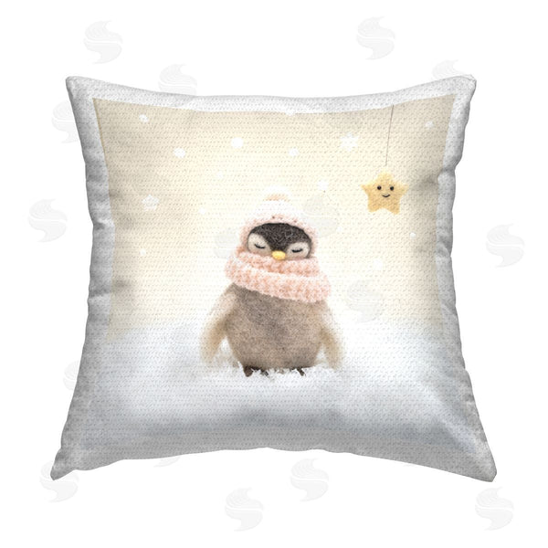 Stupell Industries Lemon & Sugar | Warm Snowy Winter Scarf Penguin Printed Throw Pillow