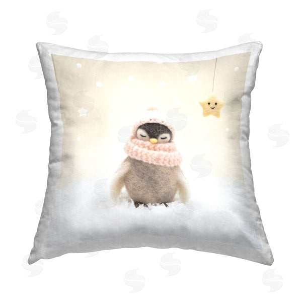 stupell industries Lemon & Sugar | Warm Snowy Winter Scarf Penguin Printed Throw Pillow