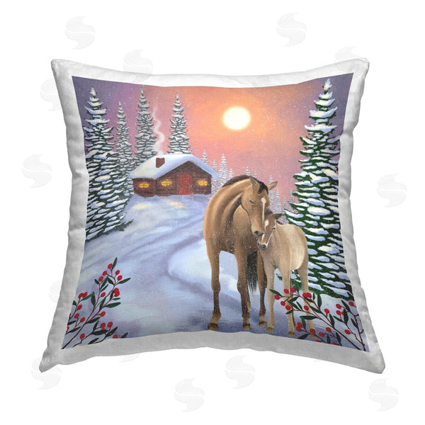 stupell industries Lemon & Sugar | Winter Cabin Horses Hugging Nature Printed Throw Pillow