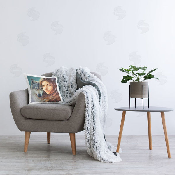 Stupell Industries Lena Owens | Female & Wolf Portrait Printed Throw Pillow