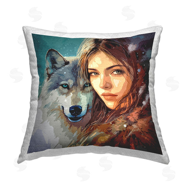 Stupell Industries Lena Owens | Female & Wolf Portrait Printed Throw Pillow