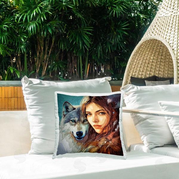 Stupell Industries Lena Owens | Female & Wolf Portrait Printed Throw Pillow