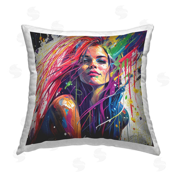 stupell industries Lena Owens | Woman Portrait Modern Drip Printed Throw Pillow