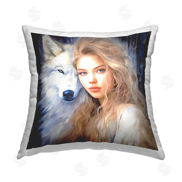 Stupell Industries Lena Owens | Woman With Tundra Wolf Printed Throw Pillow