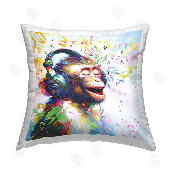 stupell industries Leon Devenice | Blissful Beats Monkey Printed Throw Pillow