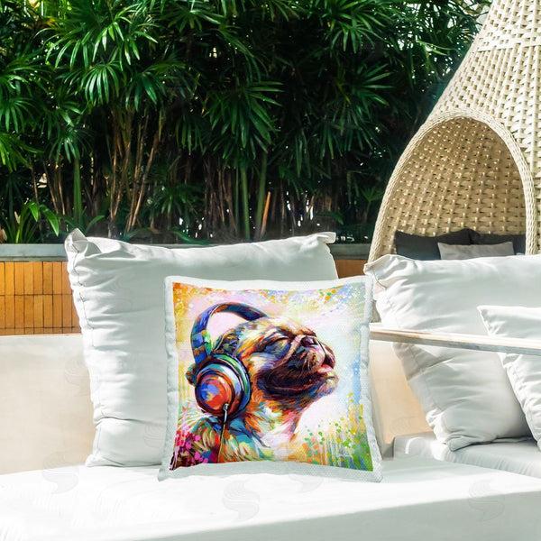 Stupell Industries Leon Devenice | Blissful Music Pug Printed Throw Pillow