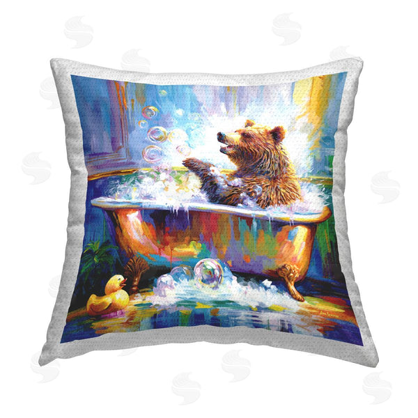 Stupell Industries Leon Devenice | Happy Bear In Bathtub Printed Throw Pillow
