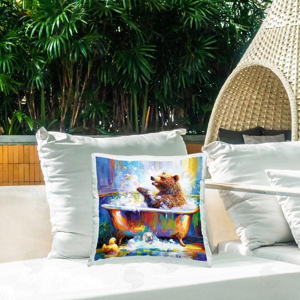 Stupell Industries Leon Devenice | Happy Bear In Bathtub Printed Throw Pillow