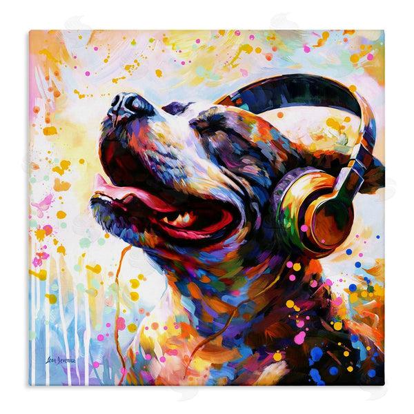 stupell industries Leon Devenice | Happy Dog and Headphones
