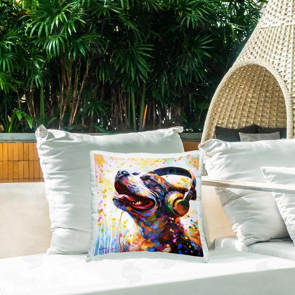 Stupell Industries Leon Devenice | Happy Dog & Headphones Printed Throw Pillow