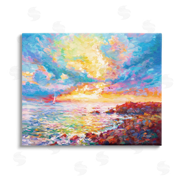 stupell industries Leon Devenice | Mediterranean Sunset Ocean Coast Wall Art