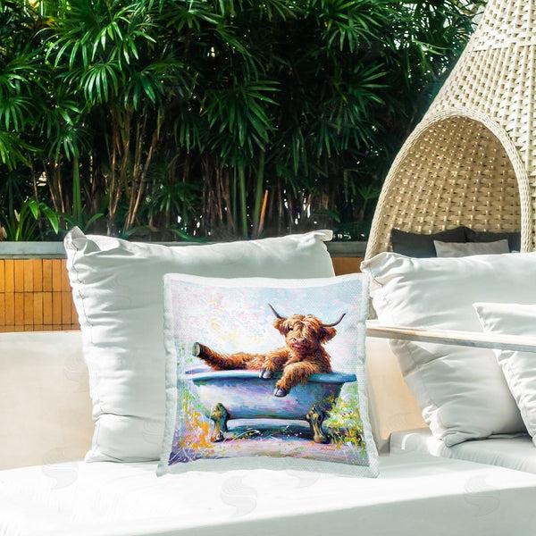 Stupell Industries Leon Devenice | Splashing Baby Cow Printed Throw Pillow