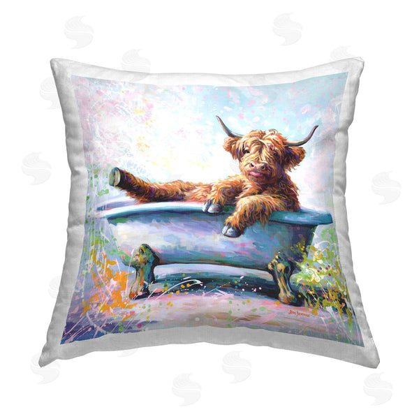 stupell industries Leon Devenice | Splashing Baby Cow Printed Throw Pillow