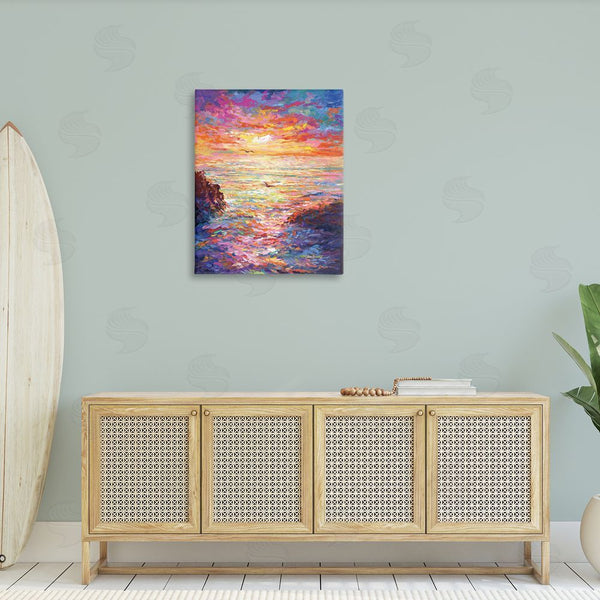 Stupell Industries Leon Devenice | Vibrant Abstract Ocean Sunset Wall Art