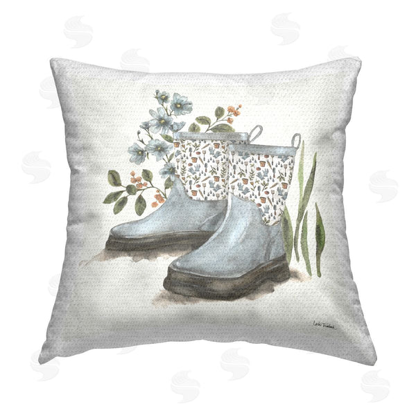Stupell Industries Leslie Trimbach | Floral Gardening Boots Printed Throw Pillow